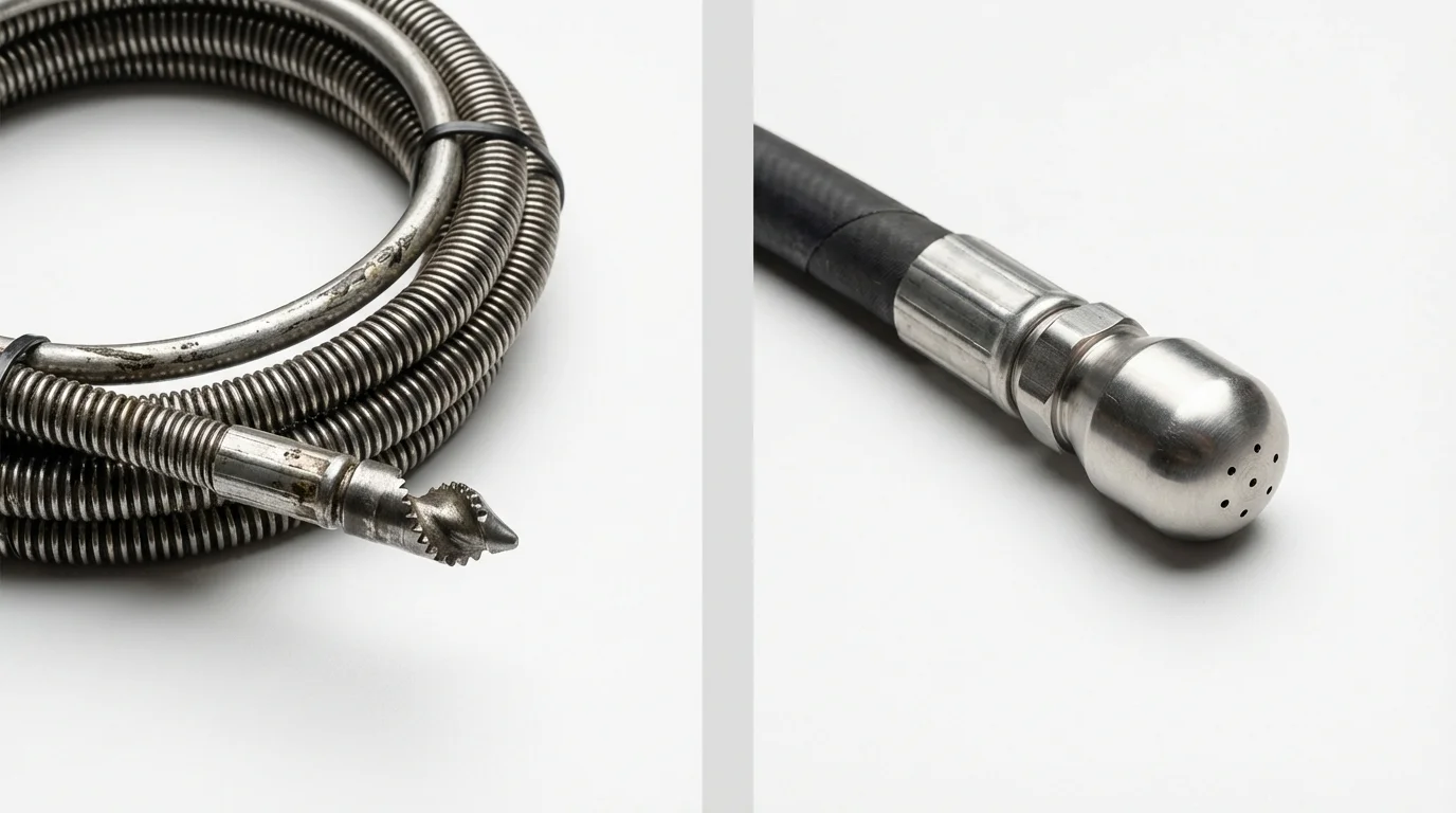 Drain snake cable and hydro jetting nozzle used for drain cleaning in Grantsville, WV