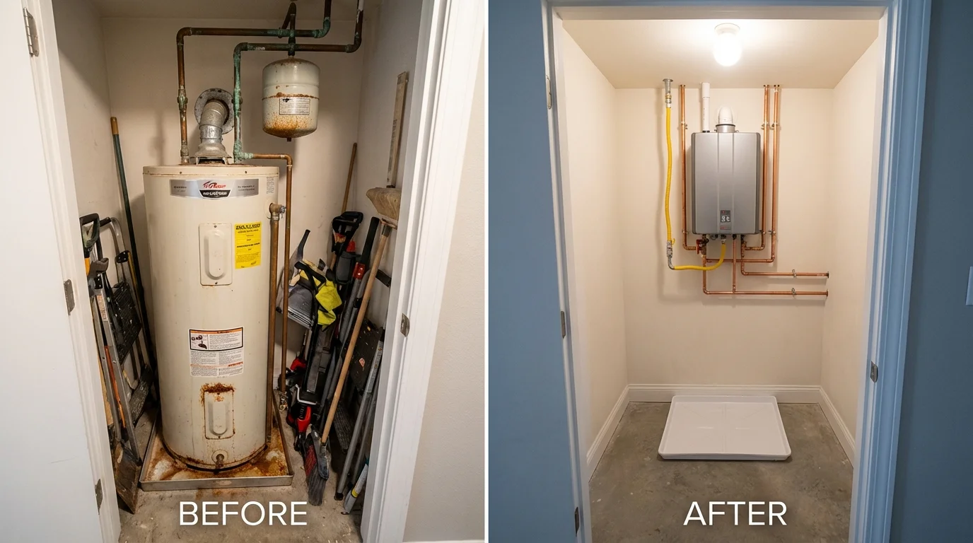 Tank water heater versus wall-mounted tankless unit comparison for Grantsville, WV homeowners
